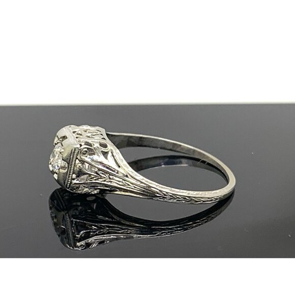 18k White Gold Filigree Diamond Ring 0.25 Carat Antique Estate Jewelry Size 7 - Picture 2 of 16
